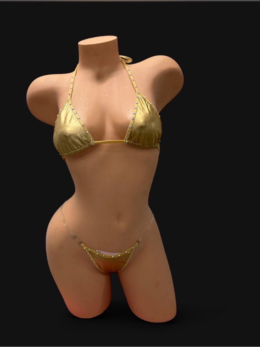 Gold Metallic Rhinestone Triangle Bikini - Women's Swim